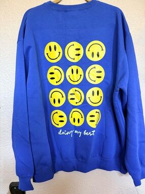 NWT EMY AVE DOING MY BEST SWEATSHIRT, BLUE, SMALL/MEDIUM